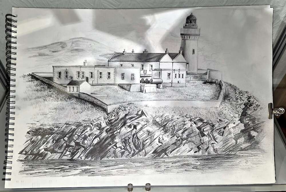 Helen's sketchbook drawing of Bressay Lighthouse